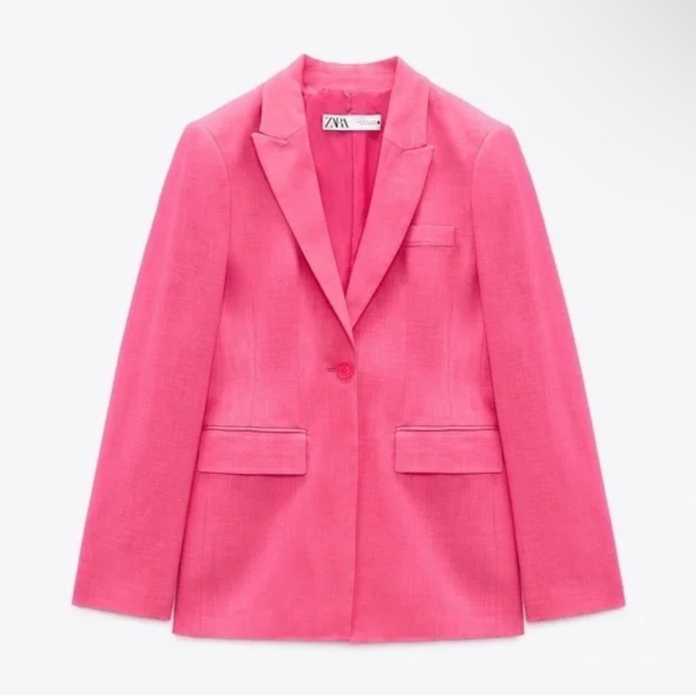 Zara Hot Pink Fuschia Single-Button Blazer Jacket